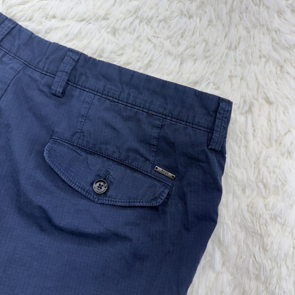 Hugo Boss Cargo Pants Mens 34R Navy Blue Ripstop Cotton Tapered Italian Fabric
